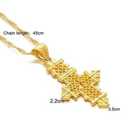 Ethiopia Eritrean Gold Color Cross Pendant Necklace for Women Men African Jewelry Gifts
