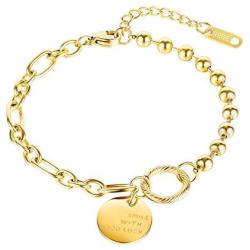 Smile Bracelets for Women,6.7inch Gold Charm Bracelets for Women and Girls,Smile with Good Luck Friendship Bracelets