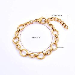 BUNSIKUNG Jewelry Womens 14K Gold Plated 316L Stainless Steel Link Chain Bracelet
