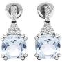 Dazzlingrock Collection 6 MM Each Cushion Gemstone & Round White Diamond Ladies Halo Drop Earrings, Sterling Silver