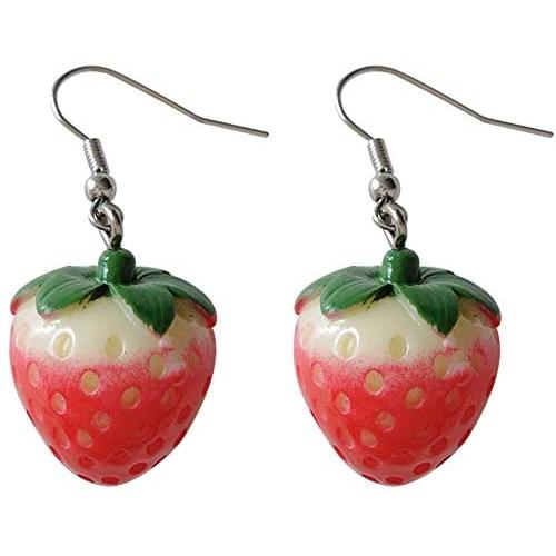 Ji Sheng Cute and Sweet Big 3D Strawberry Dangle Drop Earrings for Women Girls Fashion Jewelry