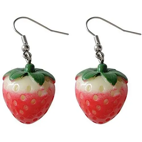 Ji Sheng Cute and Sweet Big 3D Strawberry Dangle Drop Earrings for Women Girls Fashion Jewelry Ji Sheng Cute and Sweet Big 3D Strawberry Dangle Drop Earrings for Women Girls Fashion Jewelry