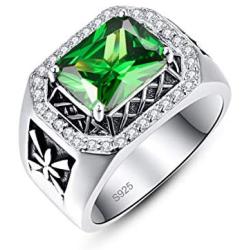 Merthus Mens Vintage Jewelry Synthetic Black Spinel CZ Halo 925 Sterling Silver Wedding Band Ring