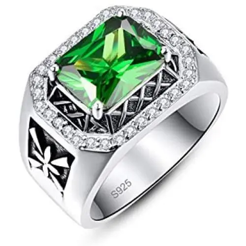 Merthus Mens Vintage Jewelry Synthetic Black Spinel CZ Halo 925 Sterling Silver Wedding Band Ring Merthus Mens Vintage Jewelry Synthetic Black Spinel CZ Halo 925 Sterling Silver Wedding Band Ring
