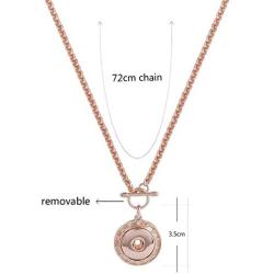 My Prime Gifts Snap Jewelry Rose Gold Toggle Rhinestone Halo Necklace 28'' Holds 18-20mm Snaps