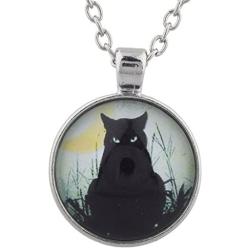 LUX ACCESSORIES Halloween Silverton Black Cat Magic Witch Charm Pendant Necklace
