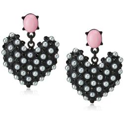 Betsey Johnson Faux Pearl Heart Drop Earrings