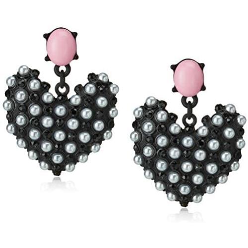Betsey Johnson Faux Pearl Heart Drop Earrings