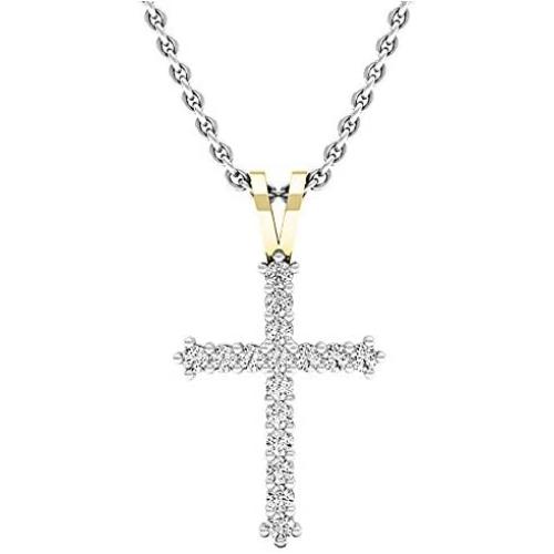 Dazzlingrock Collection 0.25 Carat (ctw) 10K Gold Round White Diamond Ladies Cross Pendant 1/4 CT (Silver Chain Included)