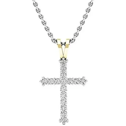 Dazzlingrock Collection 0.25 Carat (ctw) 10K Gold Round White Diamond Ladies Cross Pendant 1/4 CT (Silver Chain Included)