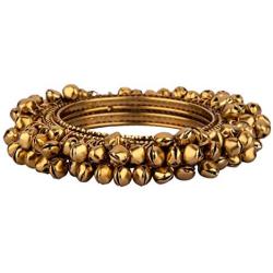 Efulgenz Boho Vintage Antique Gypsy Tribal Indian Oxidized Gold Plated Bell Charm Bracelet Bangle Set Jewelry