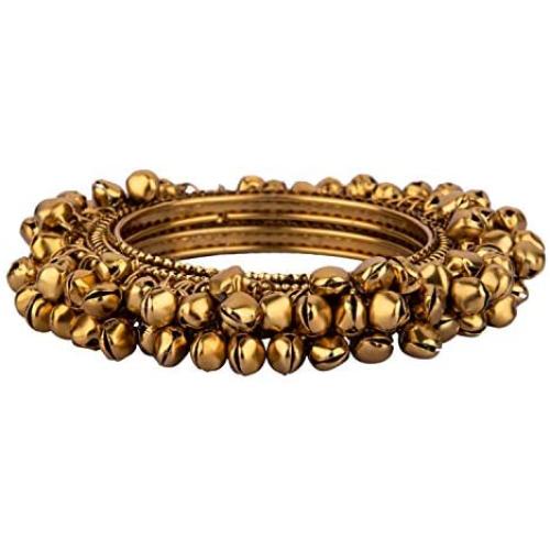 Efulgenz Boho Vintage Antique Gypsy Tribal Indian Oxidized Gold Plated Bell Charm Bracelet Bangle Set Jewelry