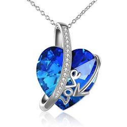 Gifts for Love Sterling Silver Couple Heart Pendant Necklace with Blue Crystal Elements Jewelry Gift for Wife Girlfriend