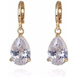 GULICX Party Jewelry Gold Tone White Teardrop Crystal Clear Cubic Zirconia Leverback Dangle Earrings