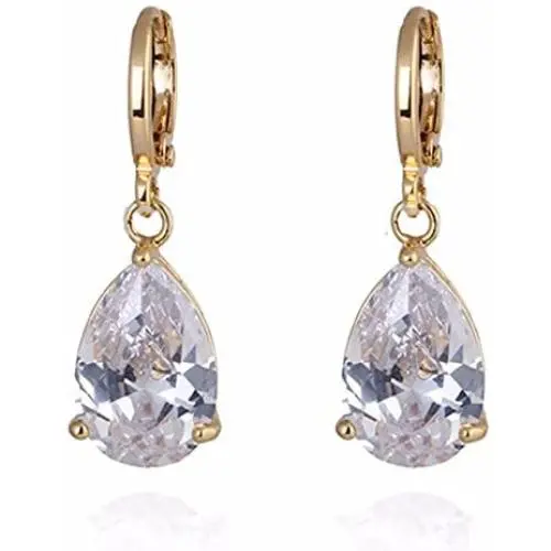 GULICX Party Jewelry Gold Tone White Teardrop Crystal Clear Cubic Zirconia Leverback Dangle Earrings GULICX Party Jewelry Gold Tone White Teardrop Crystal Clear Cubic Zirconia Leverback Dangle Earrings