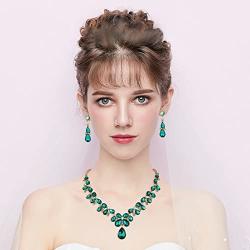 BriLove Womens Wedding Bridal Crystal Teardrop Cluster Statement Necklace Dangle Earrings Set