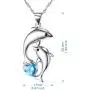 Dolphin Necklace 925 Sterling Silver Dolphin Jewelry with Blue Heart Shaped Crystals Circle Pendant Necklace Dolphin Mother Day Gift for Women Girls