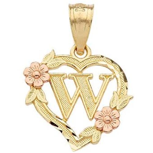 10k Two-Tone Initial Heart Pendant for Women in Yellow and Rose Gold