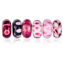 Mixed Set Of Bundle .925 Sterling Silver Core Translucent Shades Of Rose Pink Murano Glass Swirl Flower Charm Bead Spacer Fits European Bracelet For Women Teen