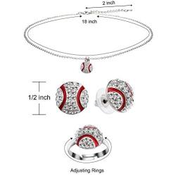 Chengu Baseball Jewelry Set Baseball Earrings Stud Necklace Adjusting Ring for Baseball Fans Player Gifts