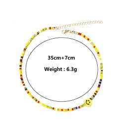 TseanYi Boho Rainbow Seed Bead Choker Necklace Short Colored Rice Beads Necklace Chain Smiley Face Collarbone Necklace Jewelry for Women and Girls