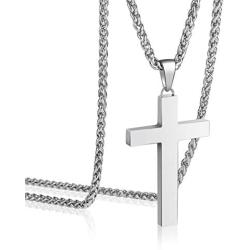 P. BLAKE Stainless Steel Cross Pendant Necklace for Men Boys Jewelry Gift, Chain Necklace 24 Inch