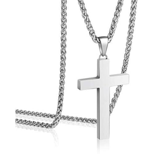 P. BLAKE Stainless Steel Cross Pendant Necklace for Men Boys Jewelry Gift, Chain Necklace 24 Inch