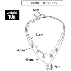 Adflyco Boho Layered Sequins Choker Necklace Silver Wave Pendant Necklaces Chain Jewelry Adjustable for Women and Girls