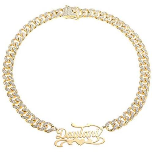 MANZHEN Name Plate Necklaces 12mm CZ Cuban Chain Necklace Personalised Name Jewelry 18in Boyfriend Birthday Gift