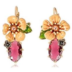 Pink Zircon Hook Earrings Enamel Glaze Flowers Drop Earrings for Women Teen Girls Birthday Christmas Friendship Mothers Day Gift