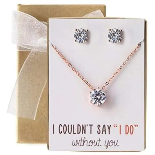 A+O Bridesmaid Gift - Cubic Zirconia Earring and Necklace Set