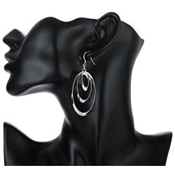 Sterling Silver Plated Oval Dangle for Women Teen Girls Silver Drop Earrings,with BuycitKy PU Jewelry Pouch