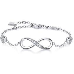 925 Sterling Silver Infinity Womens Bracelet White Gold Plated Love Symbol Charm Adjustable Bracelet Women Girls Jewelry Gift for Birthday Mothers Day