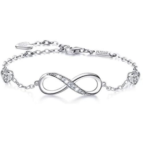 925 Sterling Silver Infinity Womens Bracelet White Gold Plated Love Symbol Charm Adjustable Bracelet Women Girls Jewelry Gift for Birthday Mothers Day
