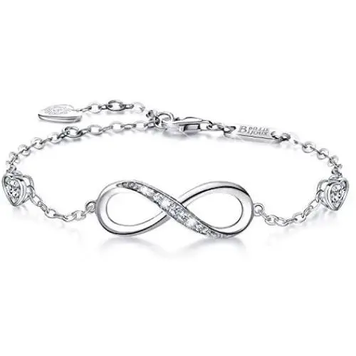 925 Sterling Silver Infinity Womens Bracelet White Gold Plated Love Symbol Charm Adjustable Bracelet Women Girls Jewelry Gift for Birthday Mothers Day 925 Sterling Silver Infinity Womens Bracelet White Gold Plated Love Symbol Charm Adjustable Bracelet Women Girls Jewelry Gift for Birthday Mothers Day