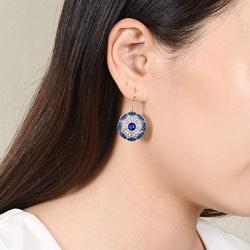 Merthus Antique Vintage Cluster Created Blue Sapphire Statement Hook Dangle Earrings 925 Sterling Silver