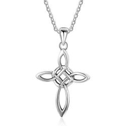 925 Sterling Silver Infinity Love Cross Celtic Knot Pendent Necklace, Rolo Chain 18''