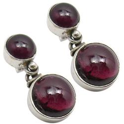 SilverStarJewel 925 Solid Silver Garnet January Birthstone Earrings 0.9'' New Art