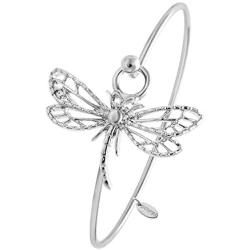 SENFAI New Hollowed-Out Dragonfly Easy Opening Bangle Bracelet Jewelry for Elegant Women (Silver)