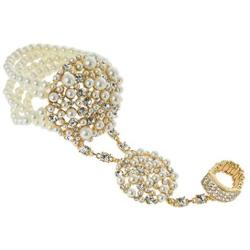 SP Sophia Collection 1920s The Great Gatsby Flapper Party Austrian Crystal Pearl Bracelet Ring Chain Set