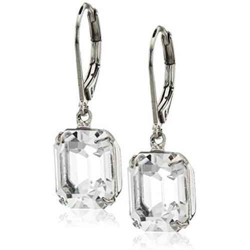 1928 Jewelry Silver-Tone Octagon Drop Earrings Made With Swarovski Crystals
