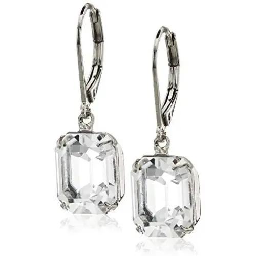 1928 Jewelry Silver-Tone Octagon Drop Earrings Made With Swarovski Crystals 1928 Jewelry Silver-Tone Octagon Drop Earrings Made With Swarovski Crystals