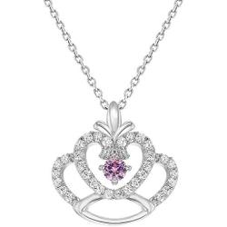 In Season Jewelry Rhodium Plated Princess Crown Pendant Pink Clear Crystal Girls Kids Necklace 16''