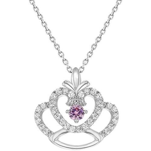 In Season Jewelry Rhodium Plated Princess Crown Pendant Pink Clear Crystal Girls Kids Necklace 16''