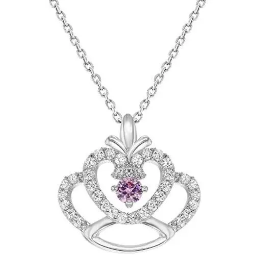 In Season Jewelry Rhodium Plated Princess Crown Pendant Pink Clear Crystal Girls Kids Necklace 16'' In Season Jewelry Rhodium Plated Princess Crown Pendant Pink Clear Crystal Girls Kids Necklace 16''