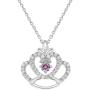 In Season Jewelry Rhodium Plated Princess Crown Pendant Pink Clear Crystal Girls Kids Necklace 16''