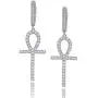 TOPGRILLZ Iced out 14K Gold Plated Dangle Cross Drop Hoop Earrings For Men Women CZ Style Fashion Jewelry Gift