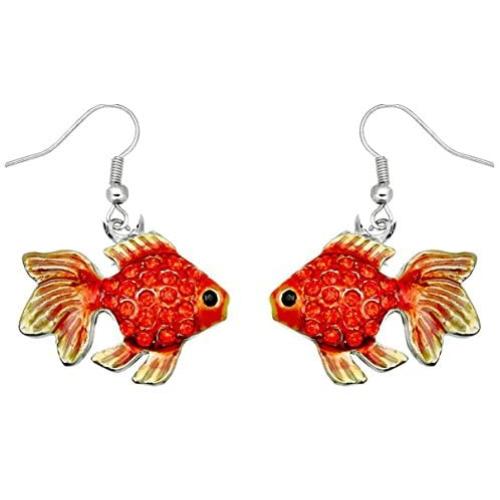 DianaL Boutique Silvertone Rhodium Plated Beautiful Tropical Fish Goldfish Earrings Dangle with a Gift Box …