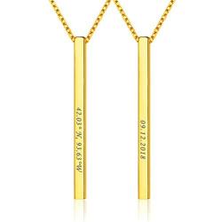 Simple Bar Necklace Personalized Name Date Jewelry 925 Sterling Silver Chain Mantra Message Engravable Vertical Bar Pendant Necklace for Women Girls, with Gift Box