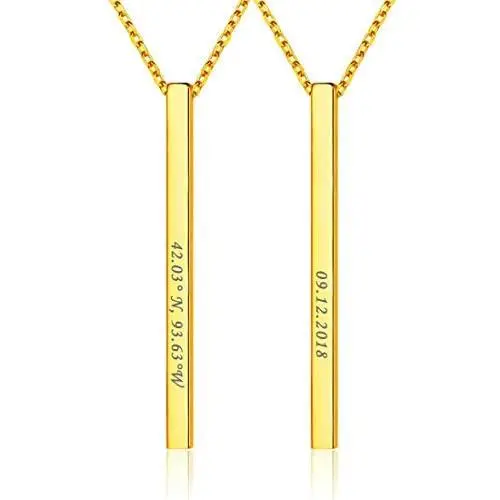 Simple Bar Necklace Personalized Name Date Jewelry 925 Sterling Silver Chain Mantra Message Engravable Vertical Bar Pendant Necklace for Women Girls, with Gift Box